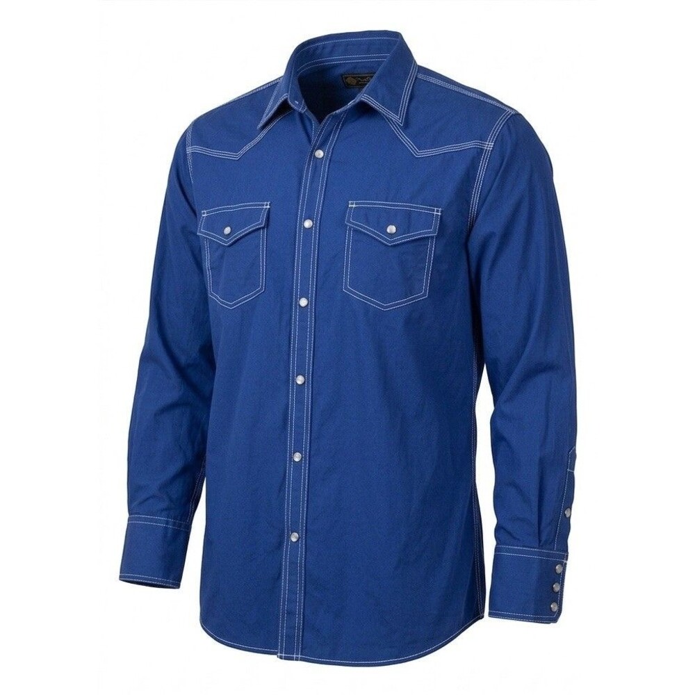 High Noon Western Pearl Snap Shirt Men's Large Blue Long Sleeve Contrast Stitch